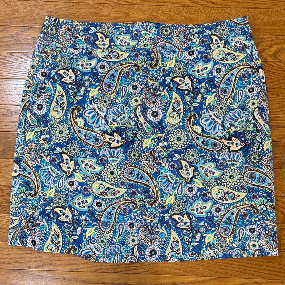Talbots | Paisley Blue & Green Pencil Skirt Floral Size 12 Pockets & Back Zipper